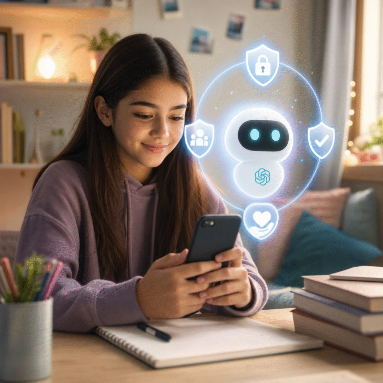 ChatGPT for Teens - OpenAI ChatGPT for Teens - AI safety for teens - built-in safety protections - under 18 chatbot - age-appropriate safeguards - Study Mode - parental controls - Study Hours settings - homework reminders - educational quizzes - learning visualizations - age prediction feature - safe AI use for adolescents - regulation of AI for minors